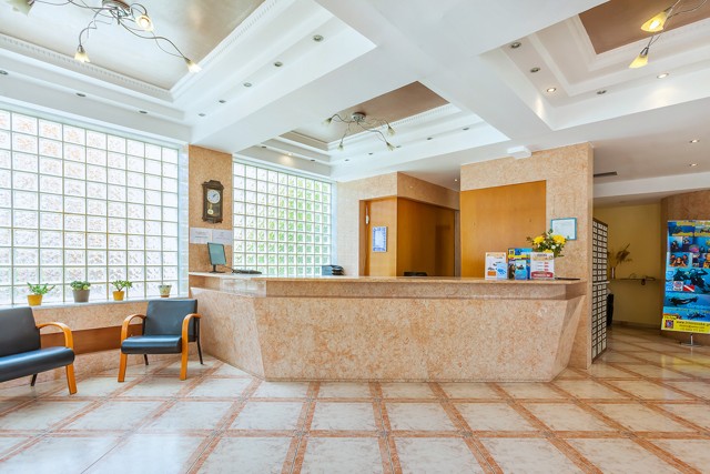 Reception desk and lobby seating