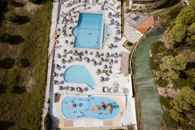 Aerial view of the swimming pools and sun terraces