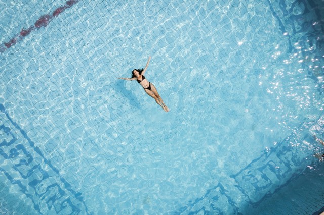 Overhead view of swimmers in the pool