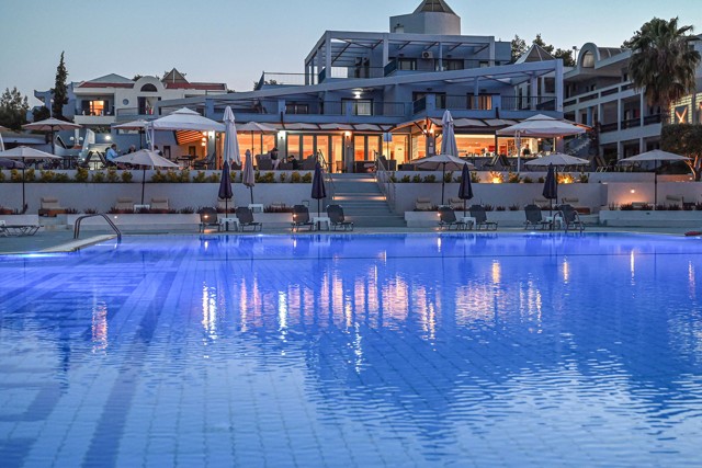 Illuminated pool at dusk
