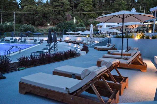 Pool terrace at dusk
