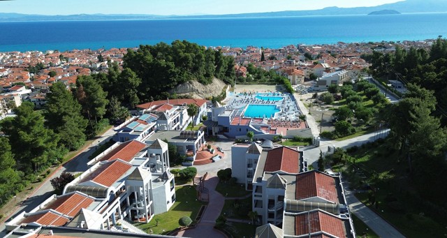 Hotel and surrounding landscape seen from above