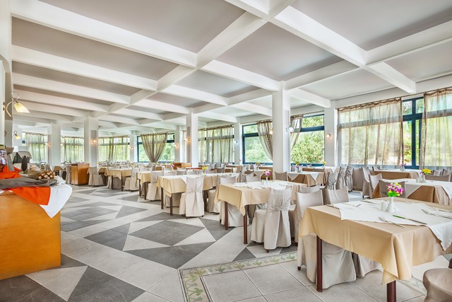 Restaurant with set dining tables