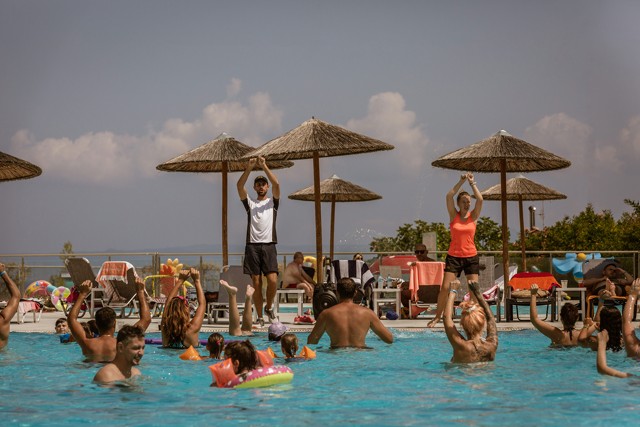 Evening gathering beside the pool