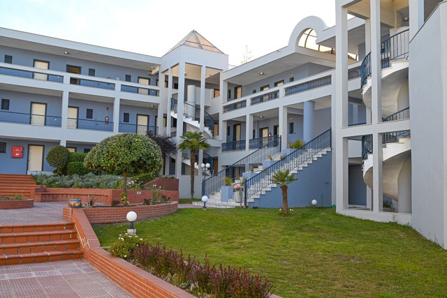 Garden walkway and central fountain