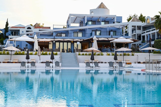 Pool facing the hotel buildings