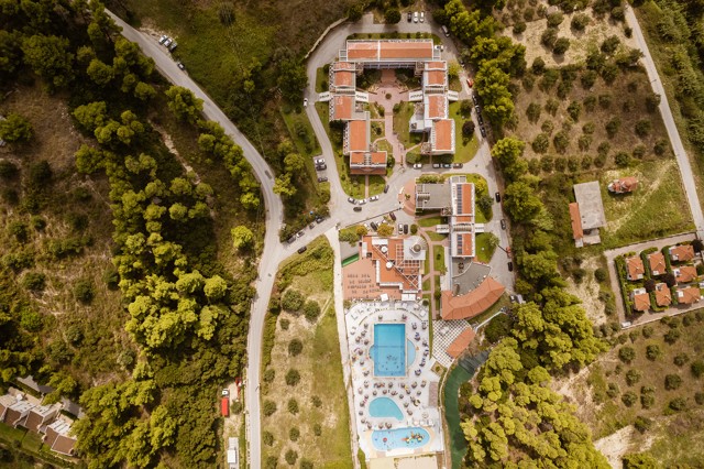 Aerial view of the full hotel grounds