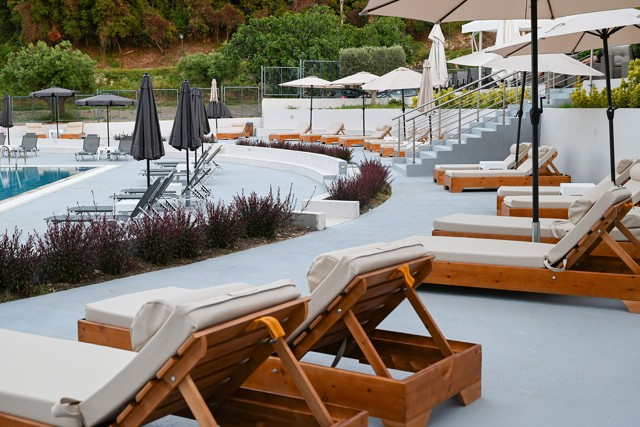 Sun loungers and pool terrace